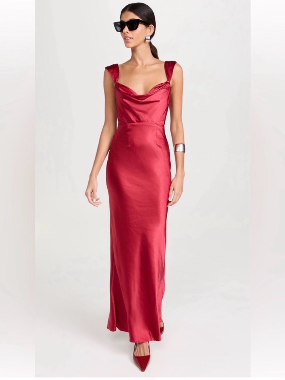 NWT Runway The Label Margot Red Satin Cowl Neck Dress - Picture 1 of 7